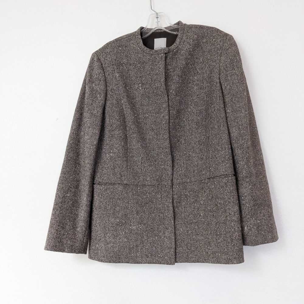 Anne Klein 2 Women's Jacket Wool Blend Houndstooth Brown Lined Women's 12